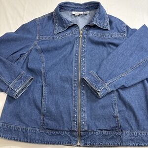 JACKET JEAN  Denim Rhinestone‎ Womens  1X FULL ZIP